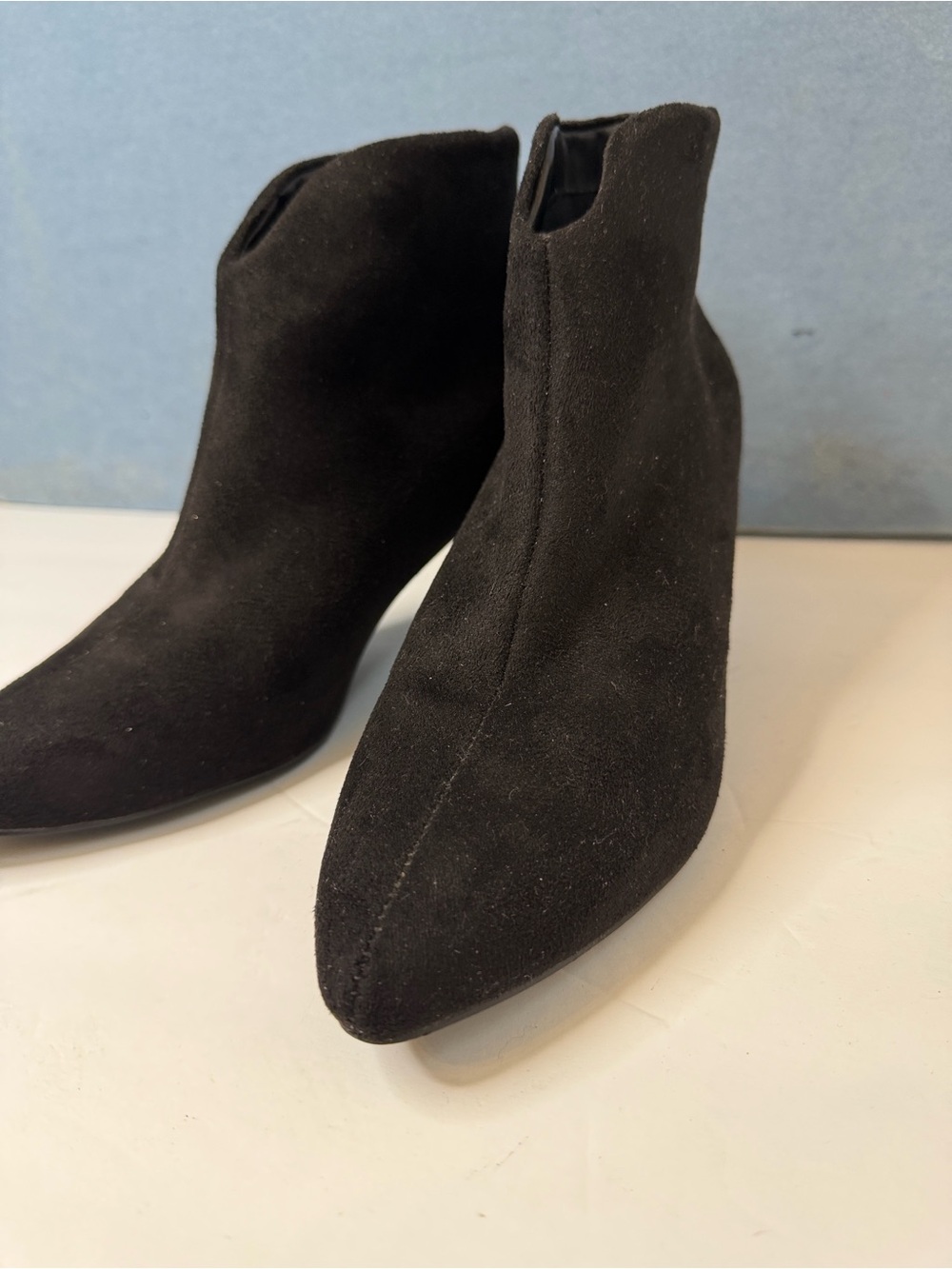 H By Halston Black Vegan Suede Pointed Toe Ankle Boots